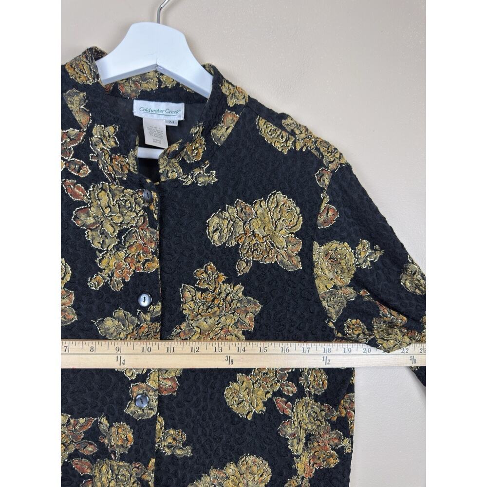 Coldwater Creek Black Gold Metallic Button Down Soft Blouse Women’s Flowy Size M - Picture 11 of 13
